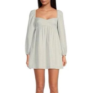 Gianni Bini Kennedy Gingham Long Sleeve Sweetheart Neck Babydoll Dress Size‎ 6